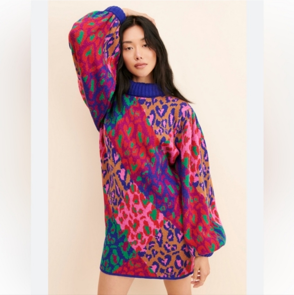 🔥FARM Rio Mixed Leopard Pop Sweater Dress - Picture 4 of 17